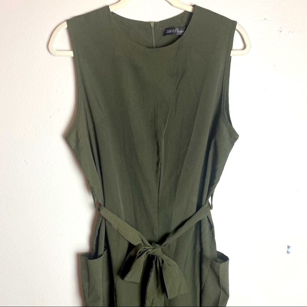 ZANZEA Dark Green belted Romper